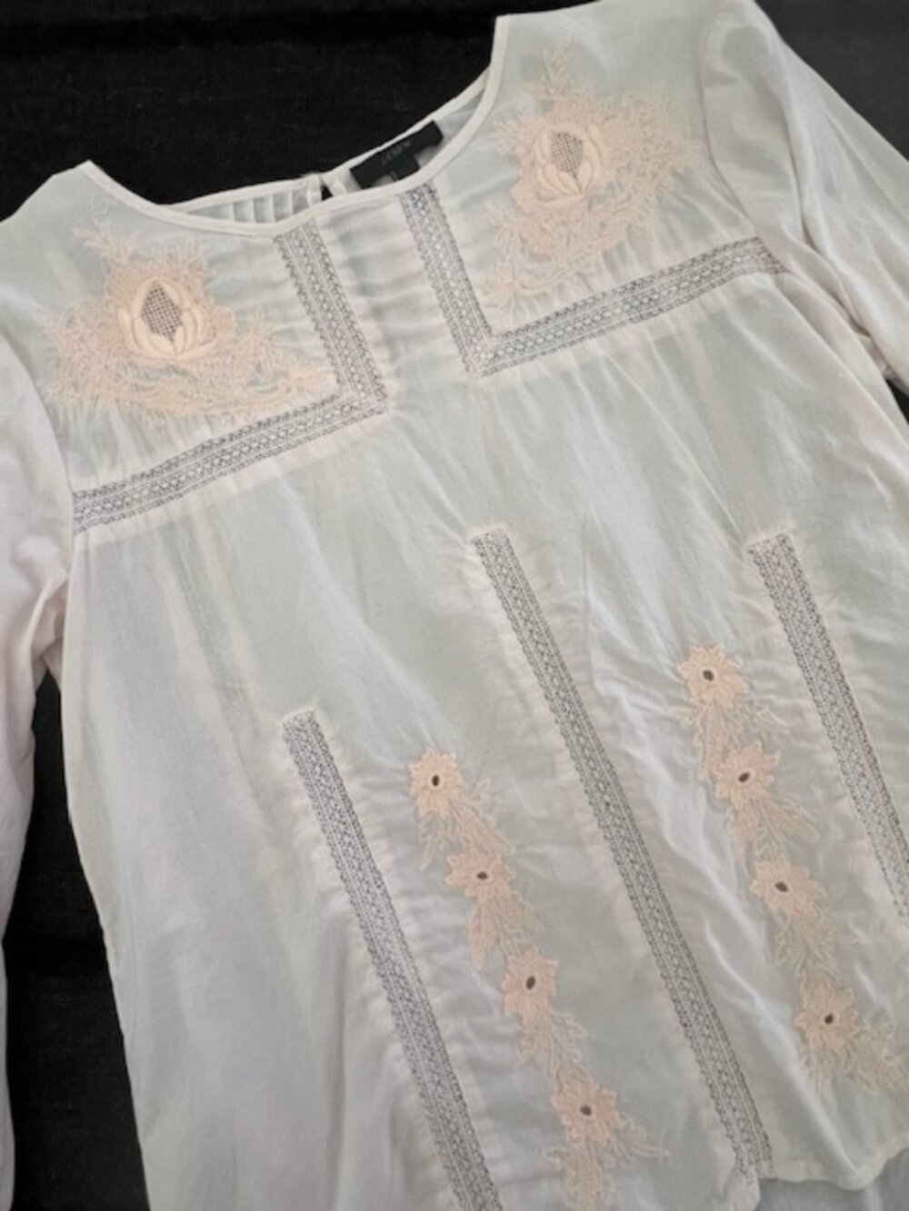 J. Crew Soft Pink Embroidered Cotton Blouse, Size 0